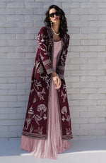 Maroon Parsi Gara Embroidered Jacket Set