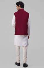 Maroon Pure Raw Silk Waistcoat Bandi Jacket