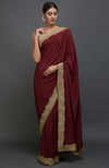 Maroon Kashmiri Tilla Aari Embroidered Pure Crepe Saree