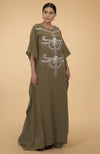 Olive- Silver Crystal and Beads Embroidered Kaftan