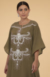 Olive- Silver Crystal and Beads Embroidered Kaftan