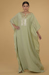 Sage Green- Gold Hand Embroidered Kaftan