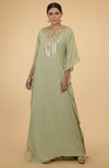 Sage Green- Gold Hand Embroidered Kaftan