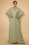 Sage Green- Gold Hand Embroidered Kaftan