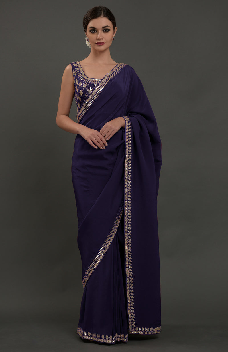 Eclipse Blue Embroidered Gota Patti Saree