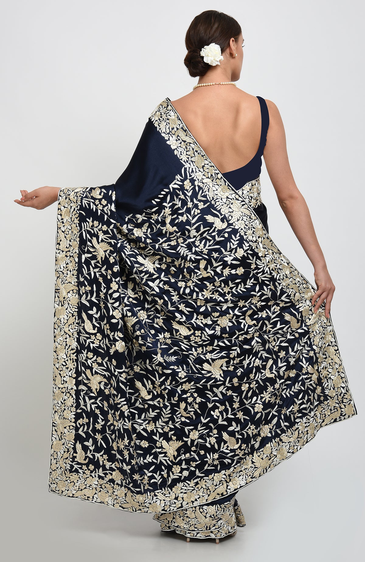 Charcoal Blue Parsi Gara Embroidered Kimono Jacket – Talking Threads