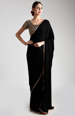 Black Mirror Work and Zardozi Hand Embroidered Saree