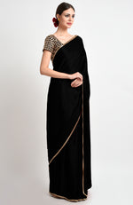 Black Mirror Work and Zardozi Hand Embroidered Saree