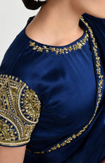 Sapphire Blue Zardozi & Pearl Beads Hand Embroidered Blouse