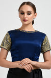 Sapphire Blue Zardozi & Pearl Beads Hand Embroidered Blouse