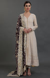 Champagne Chikankari Suit With Parsi Gara Hand Embroidered Dupatta