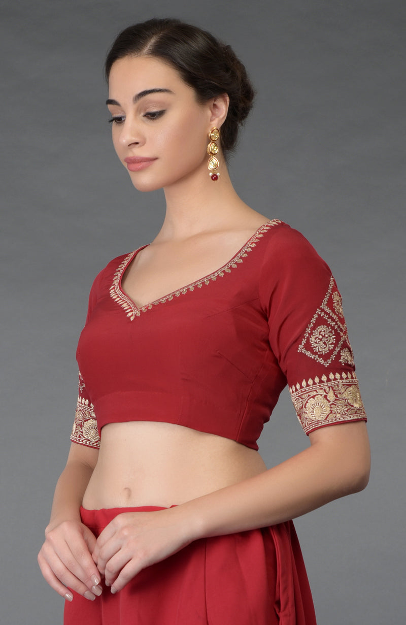 Red Gold Tilla Embroidered Blouse