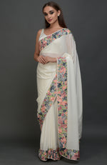 Ivory Parsi Gara Hand Embroidered Saree