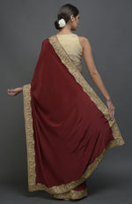 Maroon Kashmiri Tilla Aari Embroidered Pure Crepe Saree