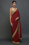 Maroon Kashmiri Tilla Aari Embroidered Pure Crepe Saree