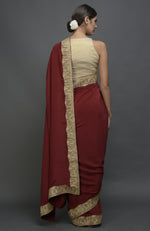 Maroon Kashmiri Tilla Aari Embroidered Pure Crepe Saree