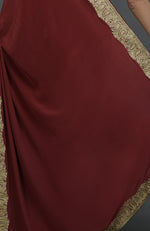 Maroon Kashmiri Tilla Aari Embroidered Pure Crepe Saree