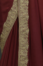 Maroon Kashmiri Tilla Aari Embroidered Pure Crepe Saree