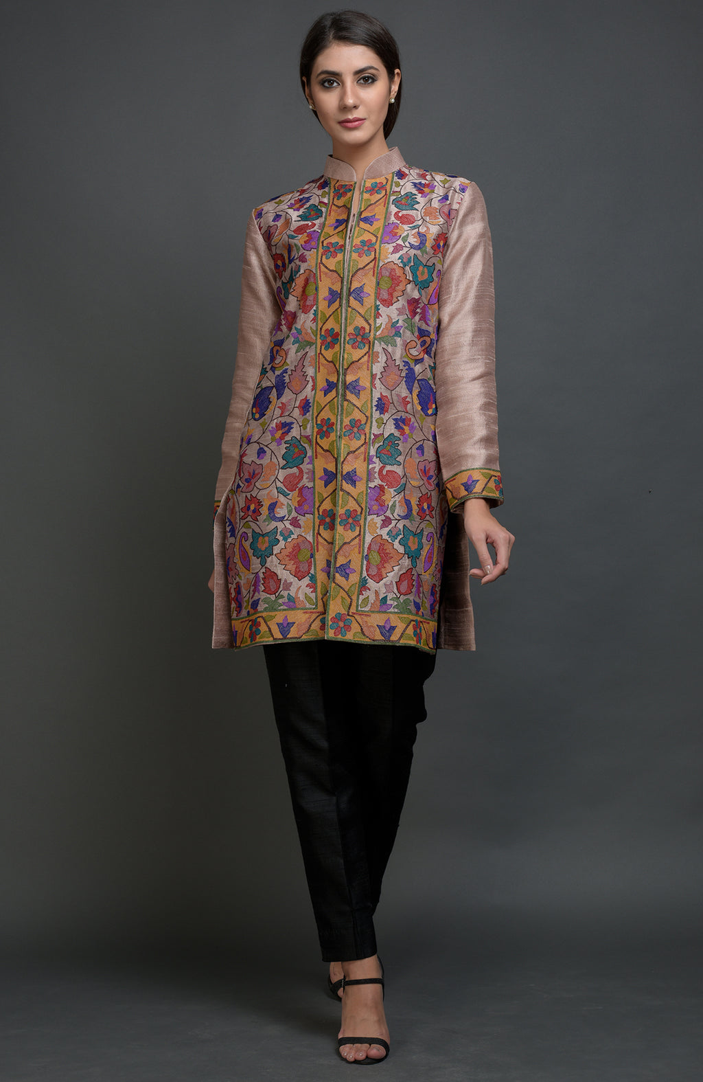 Kashmiri Embroidery Silk Jacket - Blue – Sarang