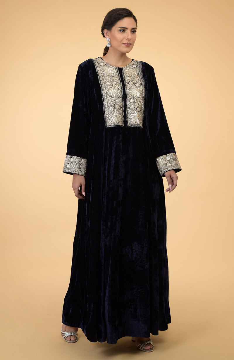 Midnight Blue- Silver Kashmir Embroidered Kaftan