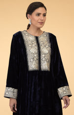 Midnight Blue- Silver Kashmir Embroidered Kaftan