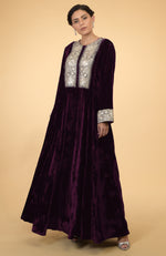 Plum- Silver Kashmir Embroidered Kaftan