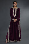 Kashmir Inspired Silver Tilla Embroidered Plum Suit