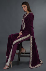 Kashmir Inspired Silver Tilla Embroidered Plum Suit