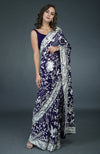 Masterpiece Navy Blue-Ivory Parsi Gara Hand Embroidered Saree