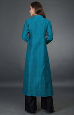 Teal Blue- Black Raw Silk/ Silk/ Crepe/ Georgette Suit