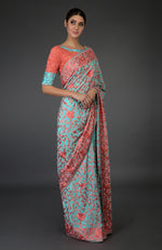 Masterpiece Aqua Parsi Gara Hand Embroidered Saree