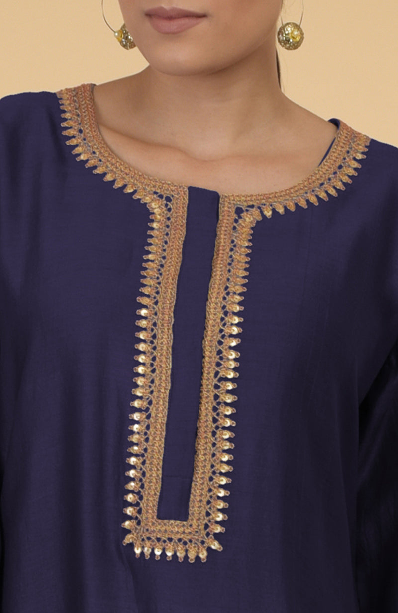 Eclipse Blue- Gold Thread and Sequin Embroidered Kaftan