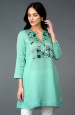 Mint Green Sequin and Beads Embroidered Tunic Top