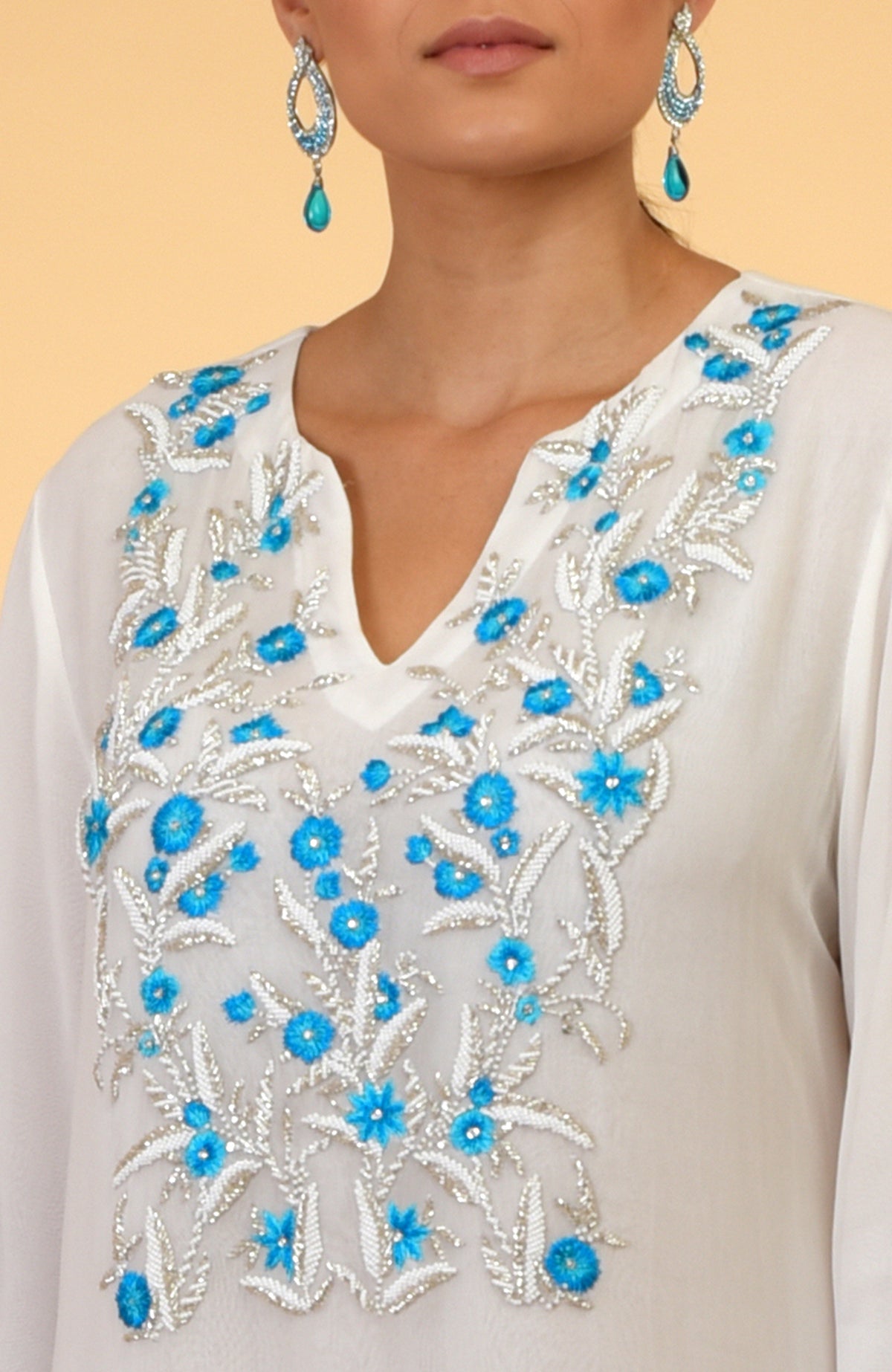 Ivory Pearl Beaded Hand Embroidered Blouse – Talking Threads