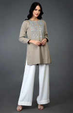 Beige Floral Resham Sequin and Beads Embroidered Tunic Top