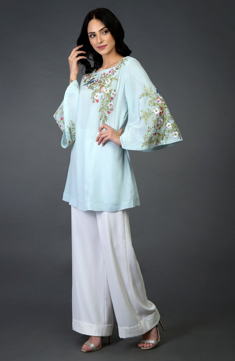 Embroidered Floral Cotton Tunic from India - Floral Sonata