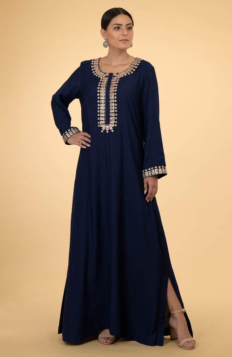 Navy Blue- Gold Hand Embroidered Kaftan