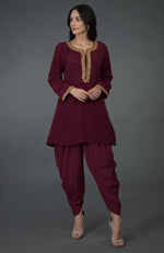 Burgundy Marori And Sequin Embroidered Dhoti Pants Suit