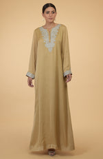 Beige- Silver Kashmir Embroidered Kaftan