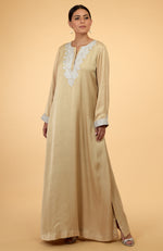 Beige- Silver Kashmir Embroidered Kaftan