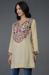 Deep Cream Kani Art Embroidered Tunic Top