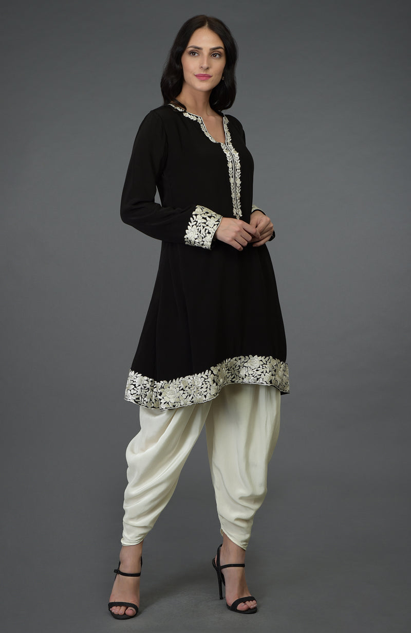 Black Parsi Gara Embroidered Patiala Pants Suit – Talking Threads