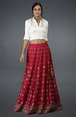 Royal Red Zardozi & Crystal Hand Embroidered Skirt With Blouse