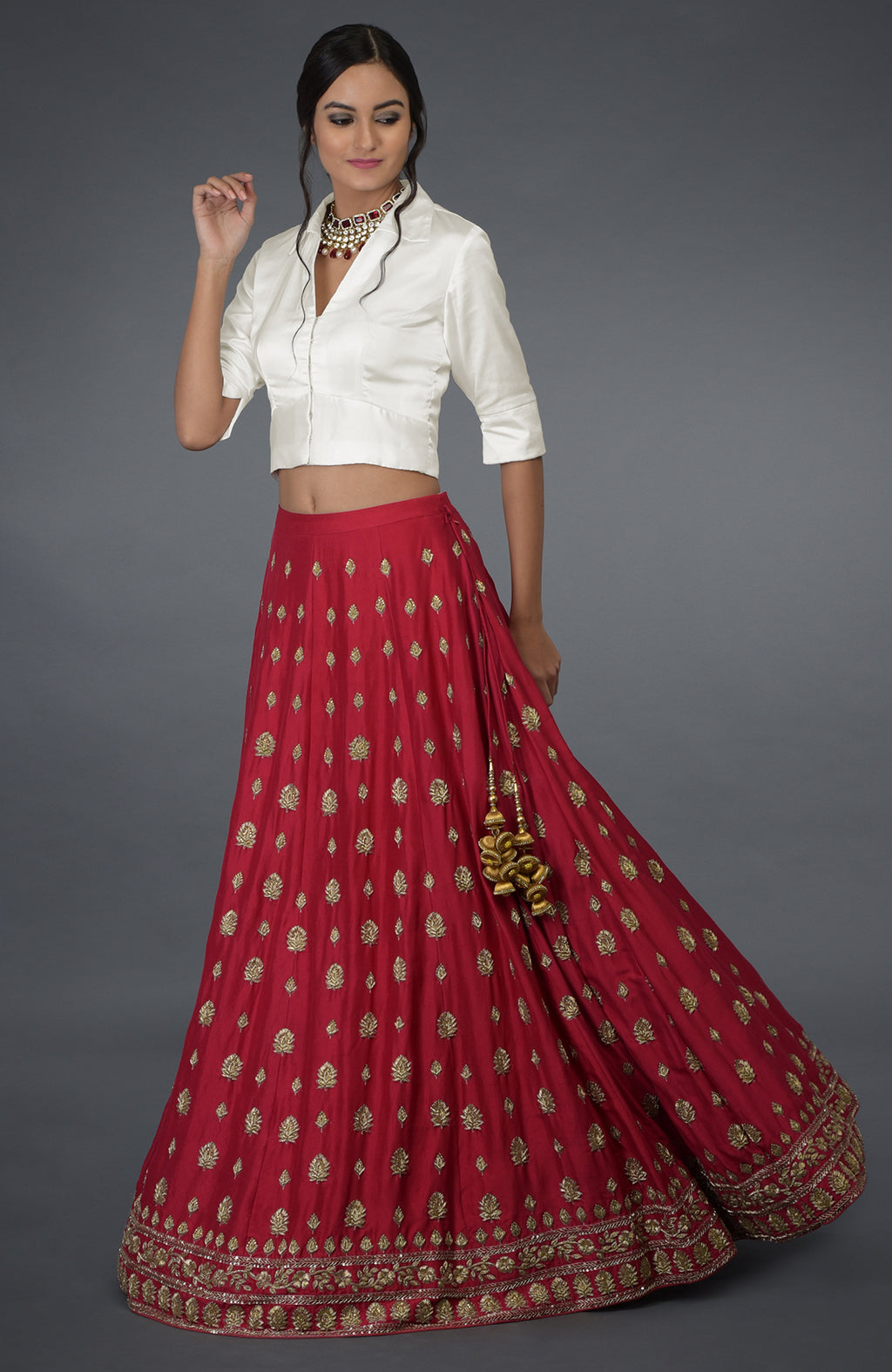 Buy Red Blouse Organza Embroidery Aruna Sequin Lehenga With Shirt For Girls  by Panchhi by Kanupriya Tibrewala Online at Aza Fashions.