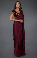 Burgundy Saree with Kashmiri Tilla Embroidered Blouse