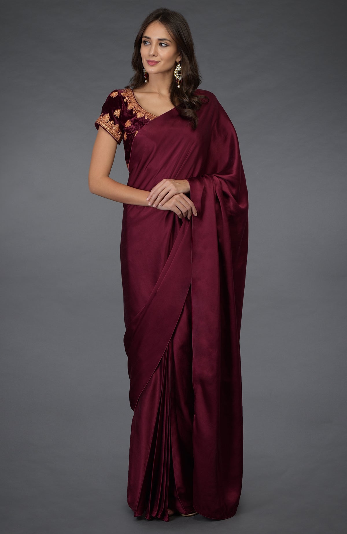 Silk Saree with blouse in Maroon colour 4908