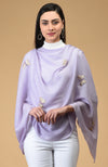 Lilac Butterfly Hand Embroidered Pure Cashmere Stole