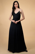 Classic Black Silk-Satin Long Slip Dress