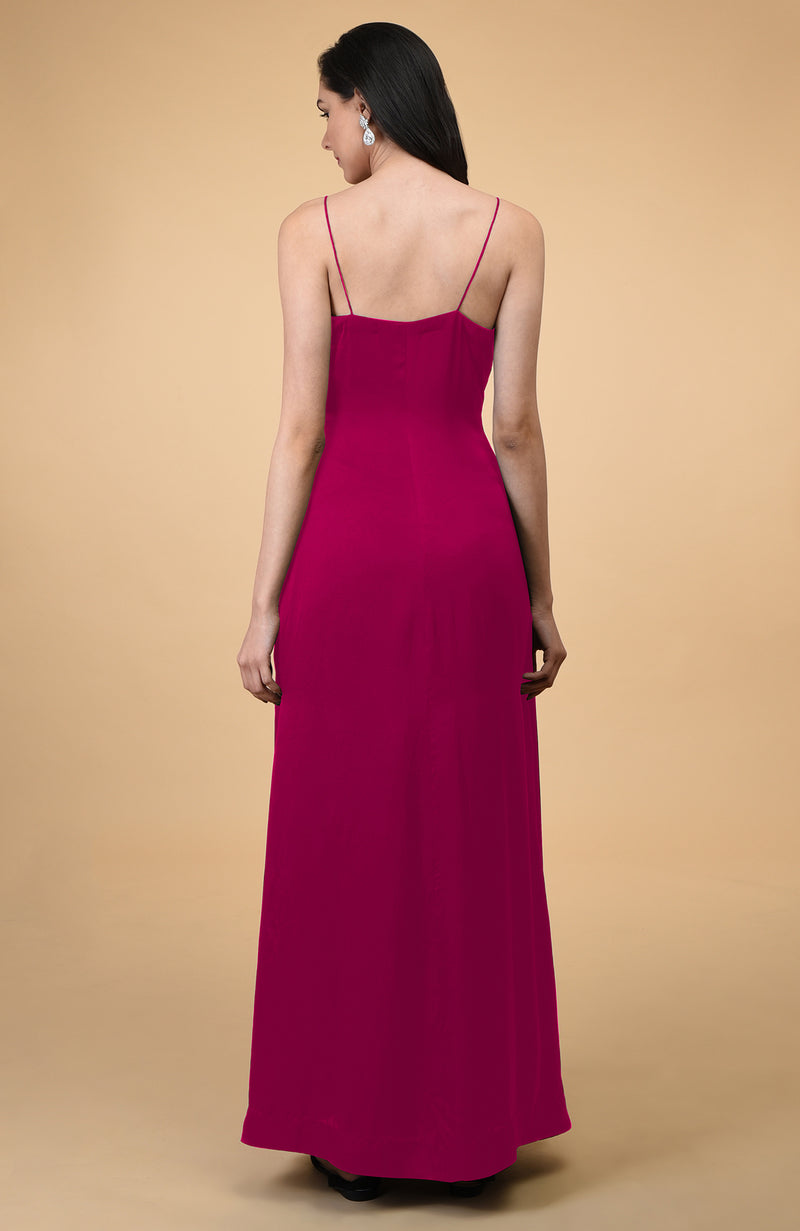 Classic Berry Gloss Silk-Satin Long Slip Dress