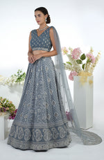 Grey Chikankari & Beads Hand Embroidered Lehenga Set